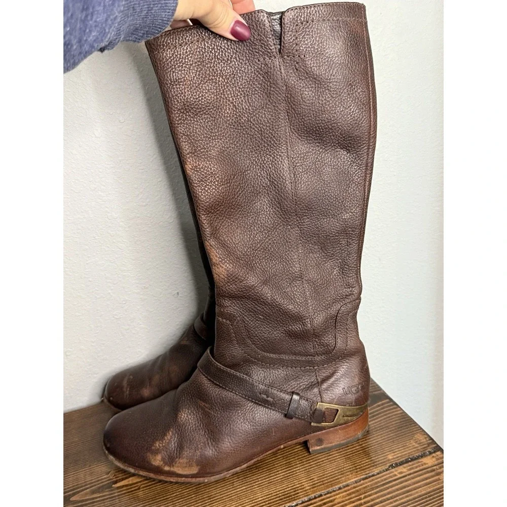 UGG Australia Channing 3184 Brown Tall‎ Leather Riding Boots Size 9 US